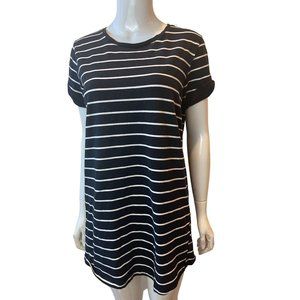 Lulus Womens Shirt Dress Stretch Striped Short Sleeve Crew Neck Black White Sz M